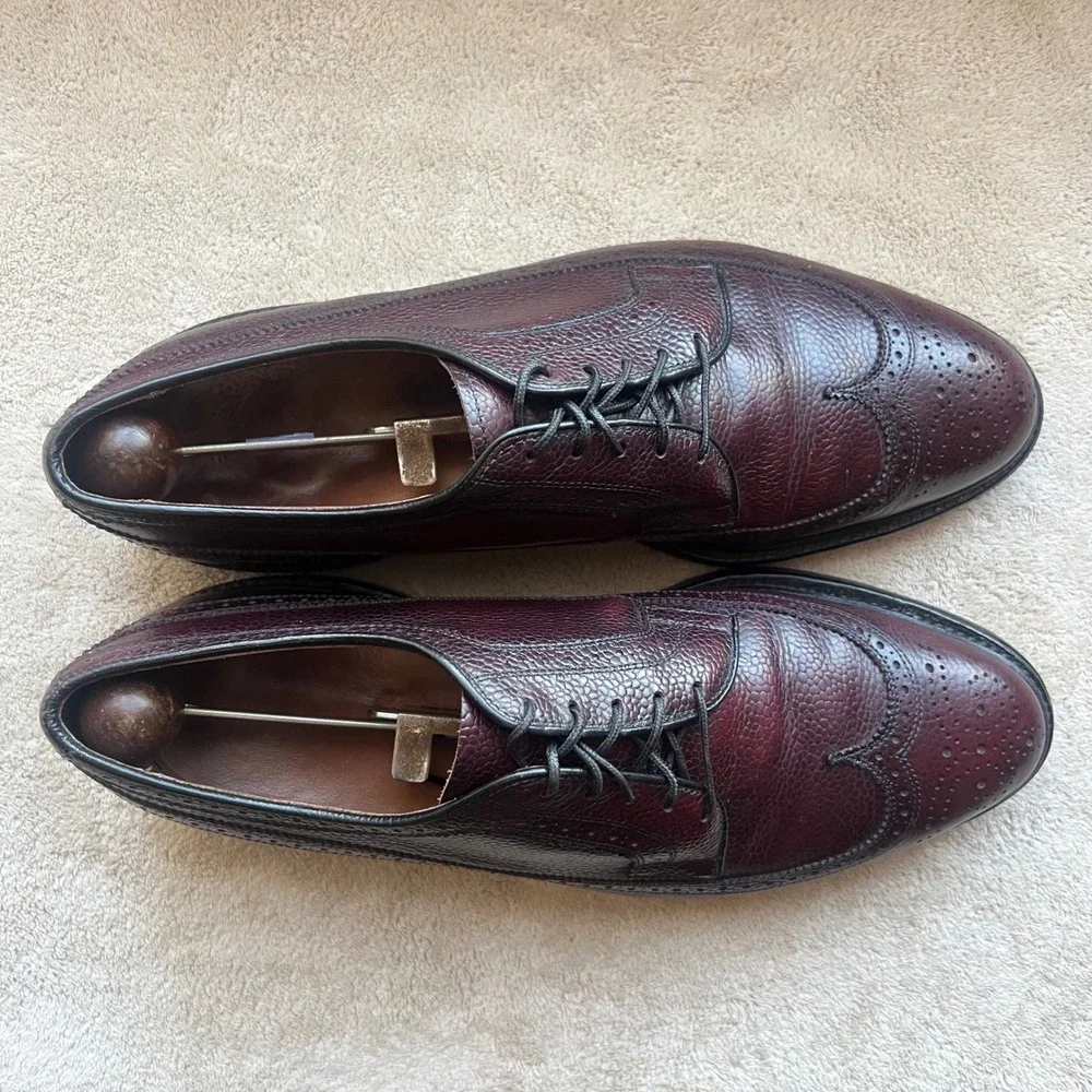 Allen Edmonds Men 9 D Burgundy‎ Pebble Grain Leather Wingtip Derby Dress Shoe